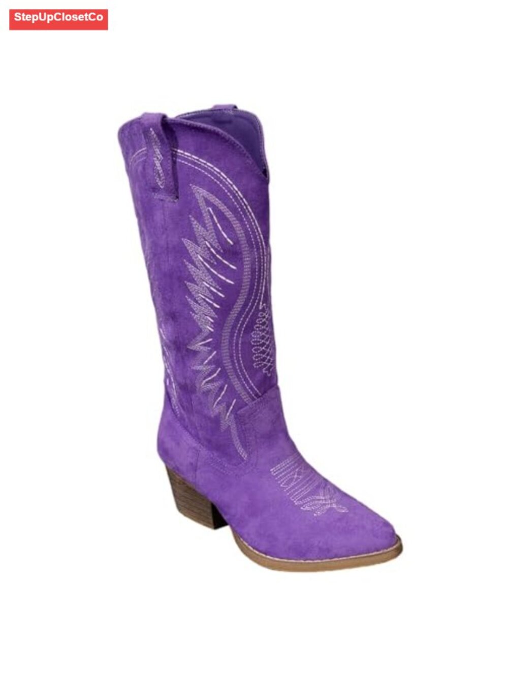 Embroidered Western Cowboy Booties with Chunky Block Heel, Side Zipper Suede - Picture 1 of 6